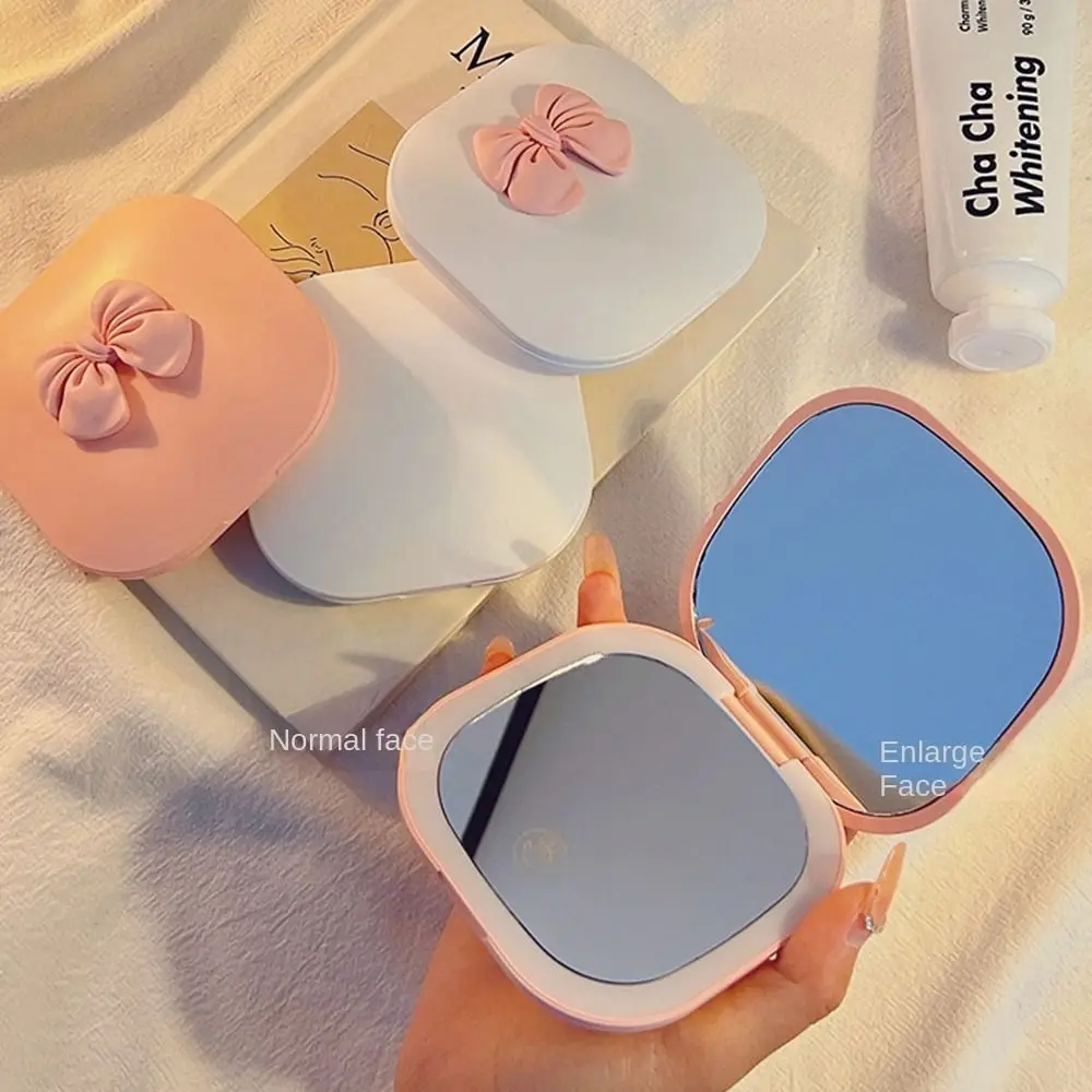 Double Sided LED Makeup Mirror Touch Switch Dimmable Pocket Mirror with Light Portable 3-Color Lighting Modes