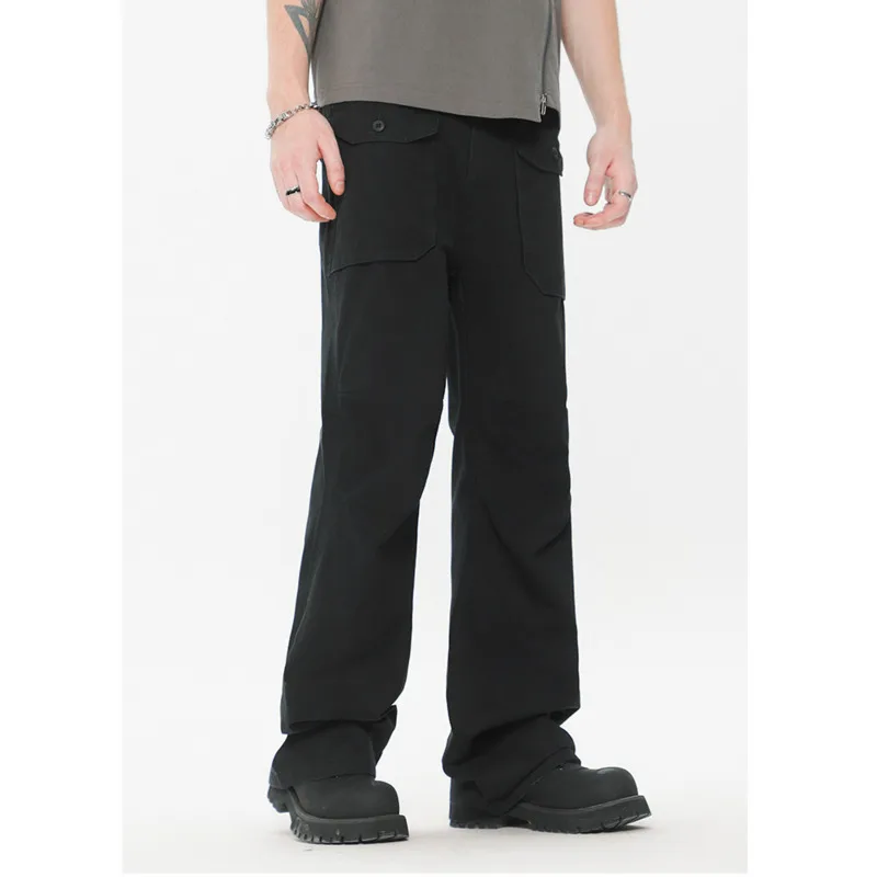 2025 الربيع والخريف الرجال التجاعيد شارع العليا الأمريكية الرجعية فضفاض الموضة العصرية العلامة التجارية عادية مستقيم العمل السراويل L4606 #2