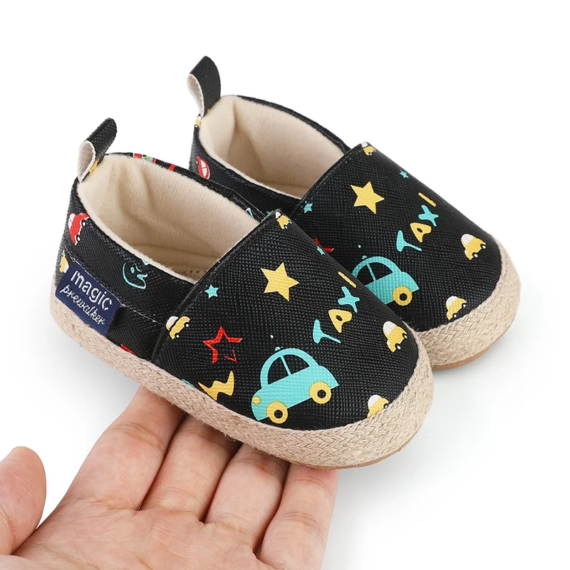 Primavera autunno bambino primi camminatori ragazzi auto stampa PU scarpe in pelle infantile antiscivolo Prewalkers bambino scarpe Casual morbide