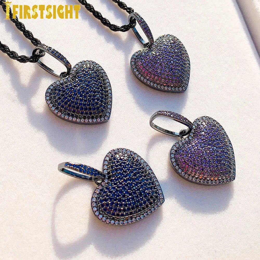 

New Iced Out Black Heart shaped Pendant Necklace Black Color Cubic Zirconia Charm Fashion Hiphop Women Men Jewelry