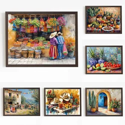 Vintage Colourful Mexico Wall Art Market Life Traditional Painting HD Canvas Printed Poster Home Living Room Bedroom Decoration
