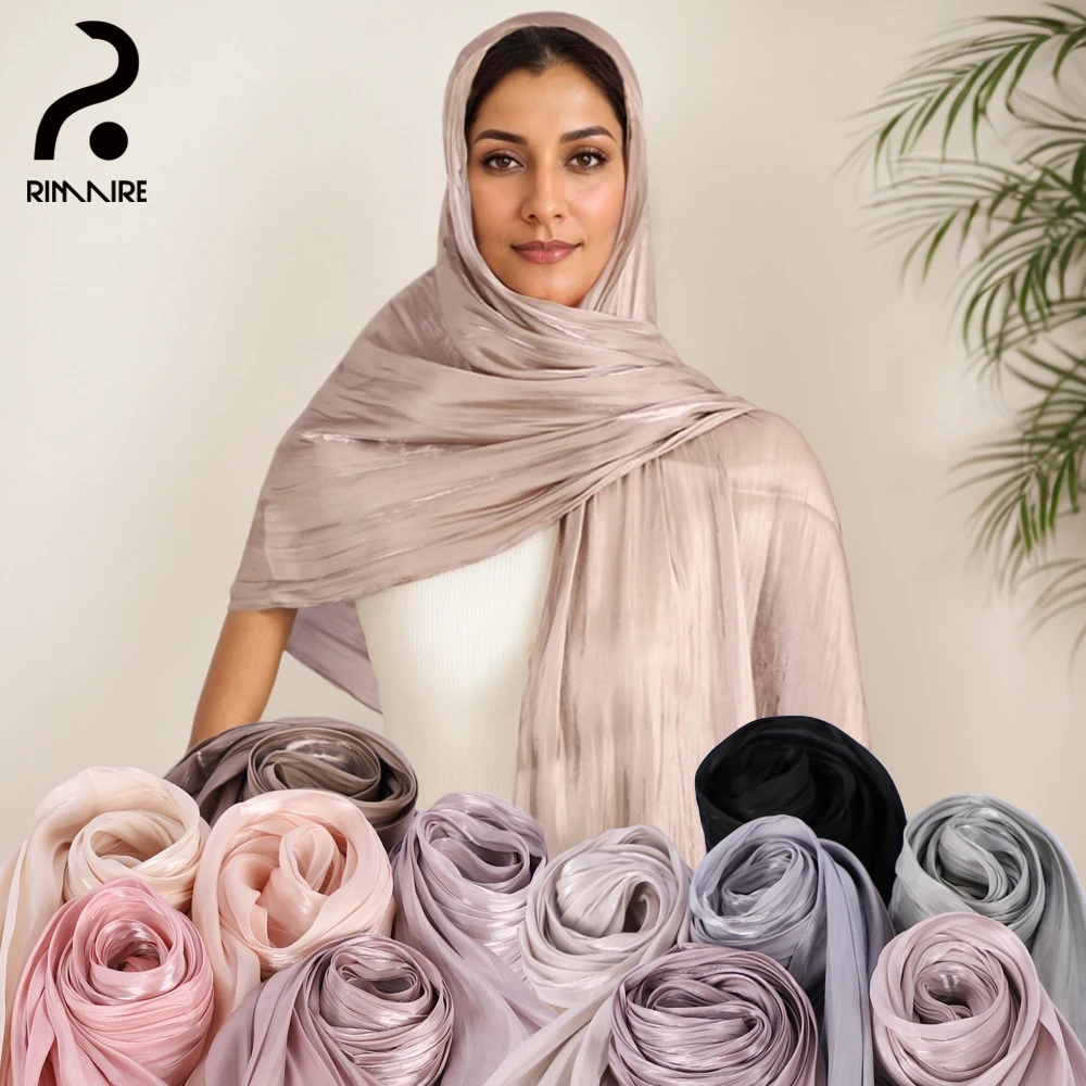 

Women's Muslim Hijab Hot Selling Breathable Shimmer Silk Turban Scarf Long Headscarves Ladies Headband Shawl Headwraps RIMAIRE