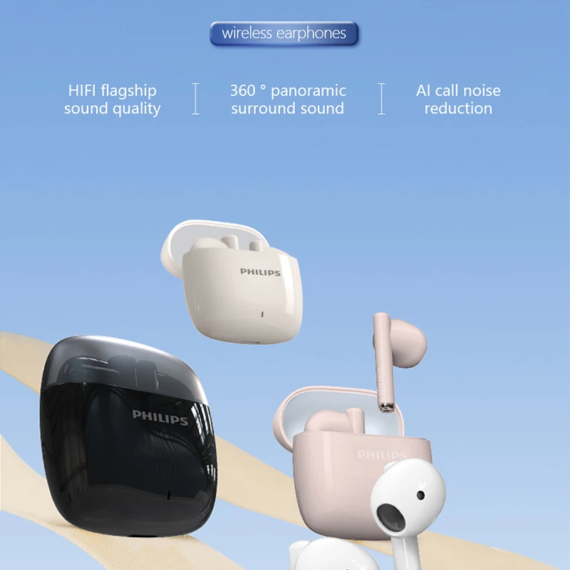 فيليبس TAT2420 سماعة لاسلكية 300 مللي أمبير في الساعة 360 °   IMAX صوت بانورامي AI Call للحد من الضوضاء سماعة رأس صغيرة محمولة لموسيقى HIFI
