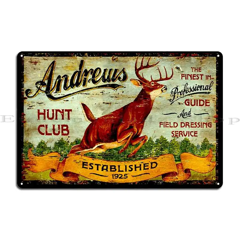 Andrews Hunt Club Vintage Hunting Print Metal Sign Poster Customized Garage Garage Bar Cave Mural Tin Sign Poster