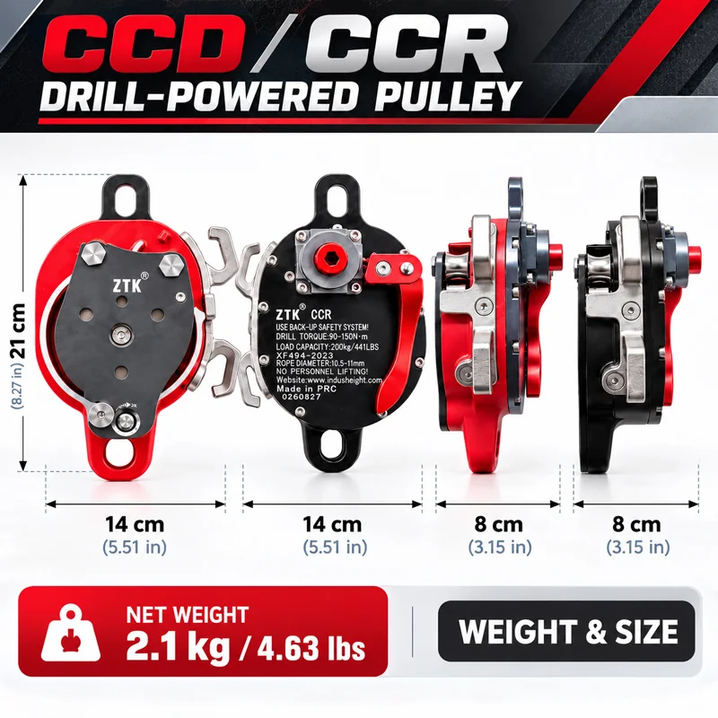 CCD/CCR Rope Climber Aerial Work Electric Lift Drill Drive Pulley Eight Rings Ascender Power Doubling Climbing System Powered