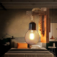 American Vintage  Wall Lamps E27 Wood Hemp Rope Wall Light for Hallway Bedside Loft country Industrial Decor Lighting Sconce