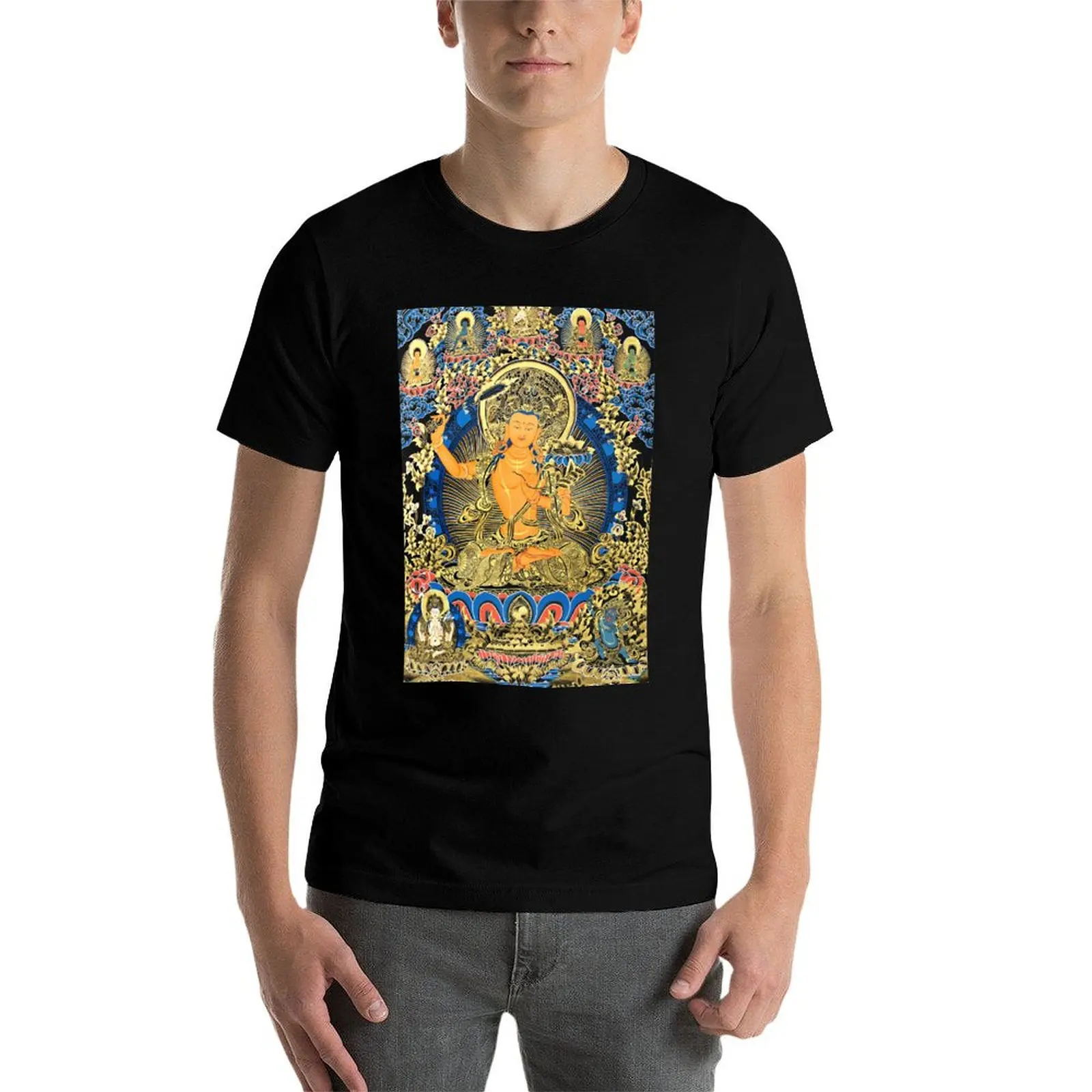 

Mandala 102 Bodhisattva Manjushri Gold Blue Thangka T-Shirt t shirts for man graphic tees man t shirt designer T-Shirt