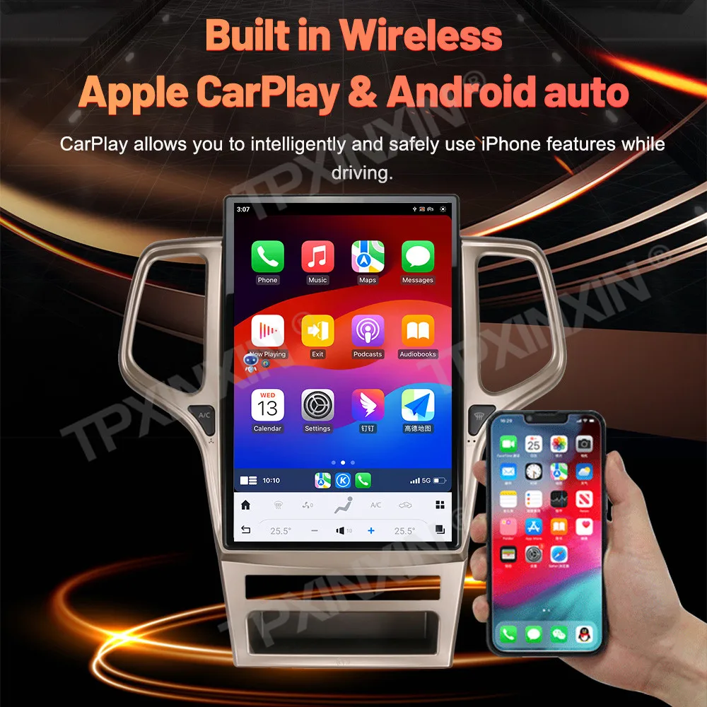 

14,4-дюймовый экран, автомагнитола с Android Auto и CD-плеером для Jeep Grand Cherokee 2011-2013, GPS-навигация, радиоприемник