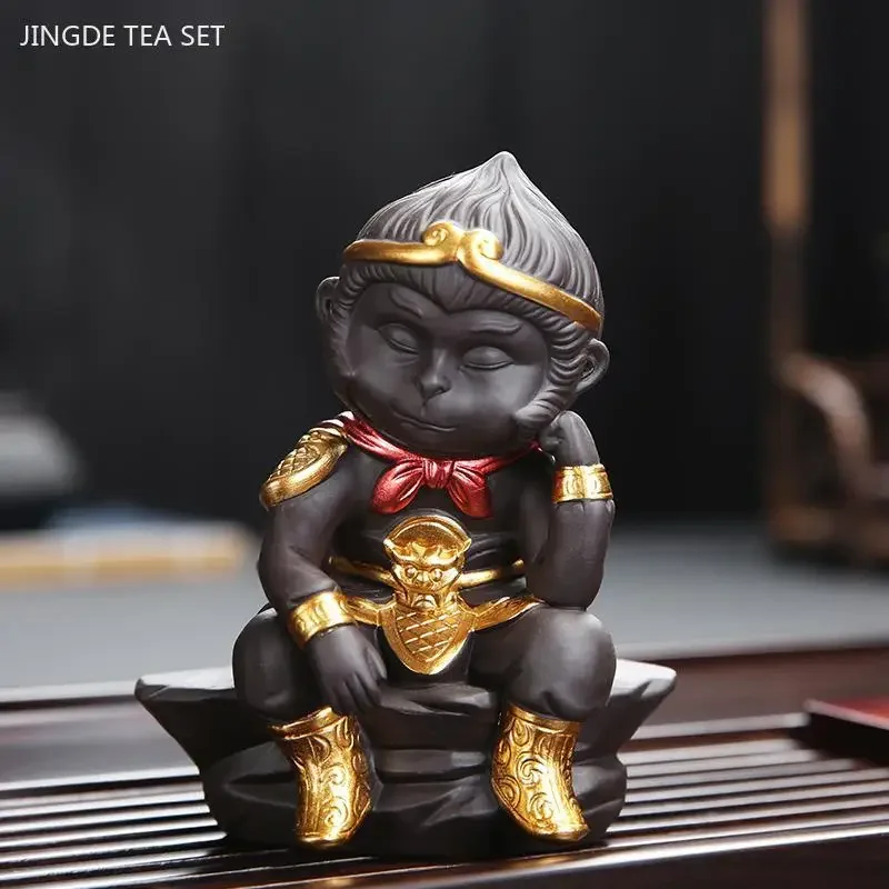 1pc Traditionelle Affe König Tee Haustier Yixing Lila Sand Ornamente Steingarten Bonsai Dekoration Hause Chinesischen Tee Zubehör