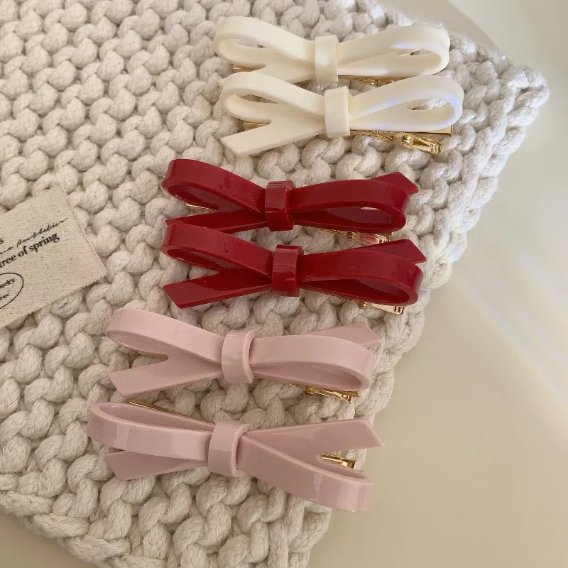 

Элегантные красные заколки-бантики для волос, универсальные повседневные аксессуары для женщин и девушек, нескользящие зажимы для волос