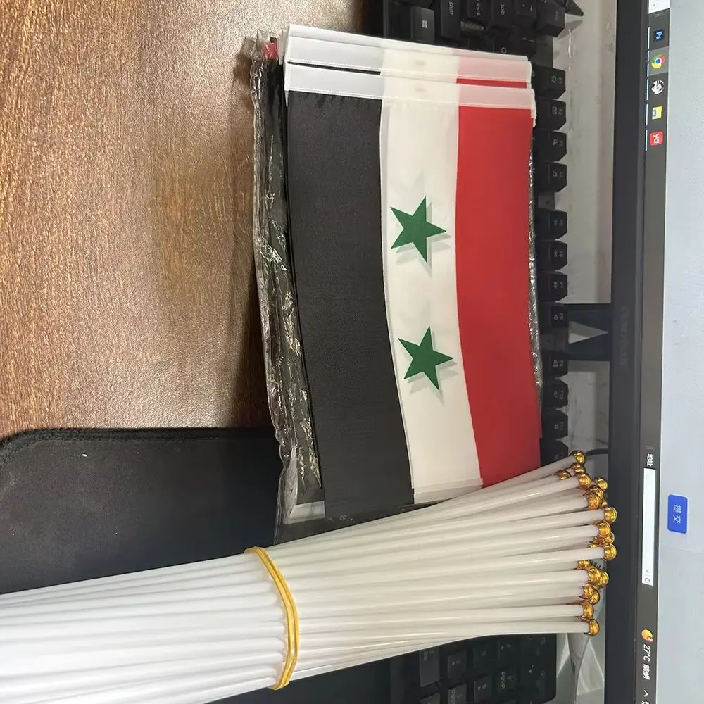 Syria Hand Flag 10/20/50pcs 21*14cm Syria Hand Waving Flags With Plastic Pole For Sports Activity Home Decor
