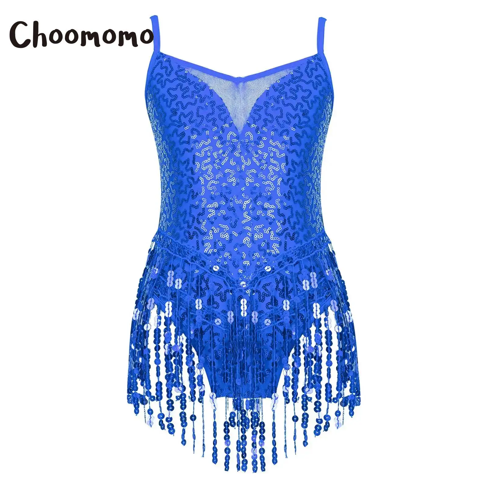 

Kids Girls Shiny Sequins Fringe Tassel Latin Dance Dress Leotard Sparkling Tango Rumba Samba Performance Costume Dancewear