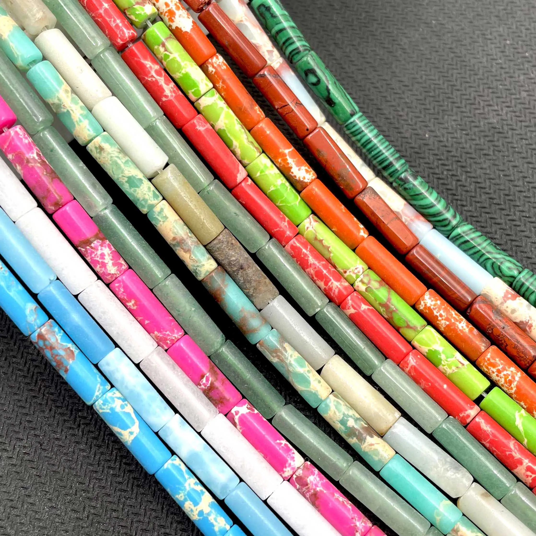 4*13MM Natural Stone Jaspers Agates Howlite Turquoises Amazonite Tube Loose Beads For Jewelry Making Diy Bracelet Necklace