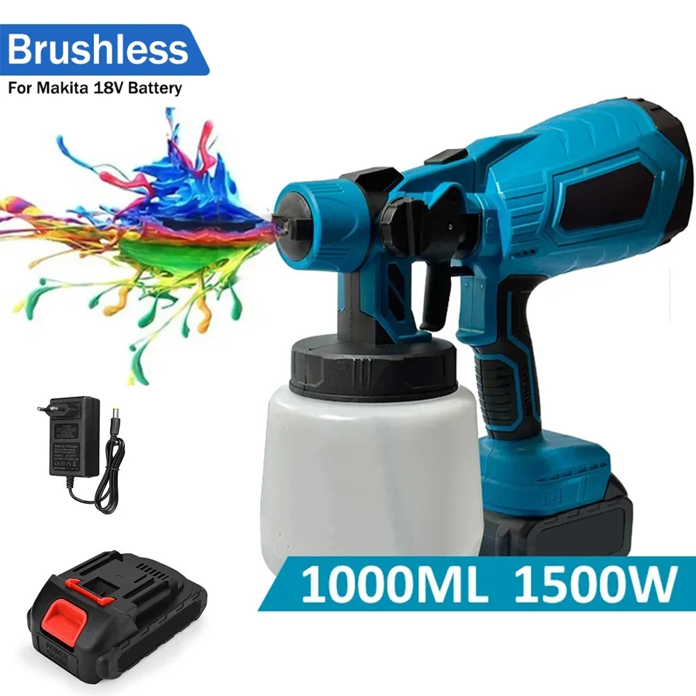 1000ML Electric Cordless Spray Gun Portable Household Paint Sprayer Auto Furniture Steel Coating Airbrush For Makita 18V Battery