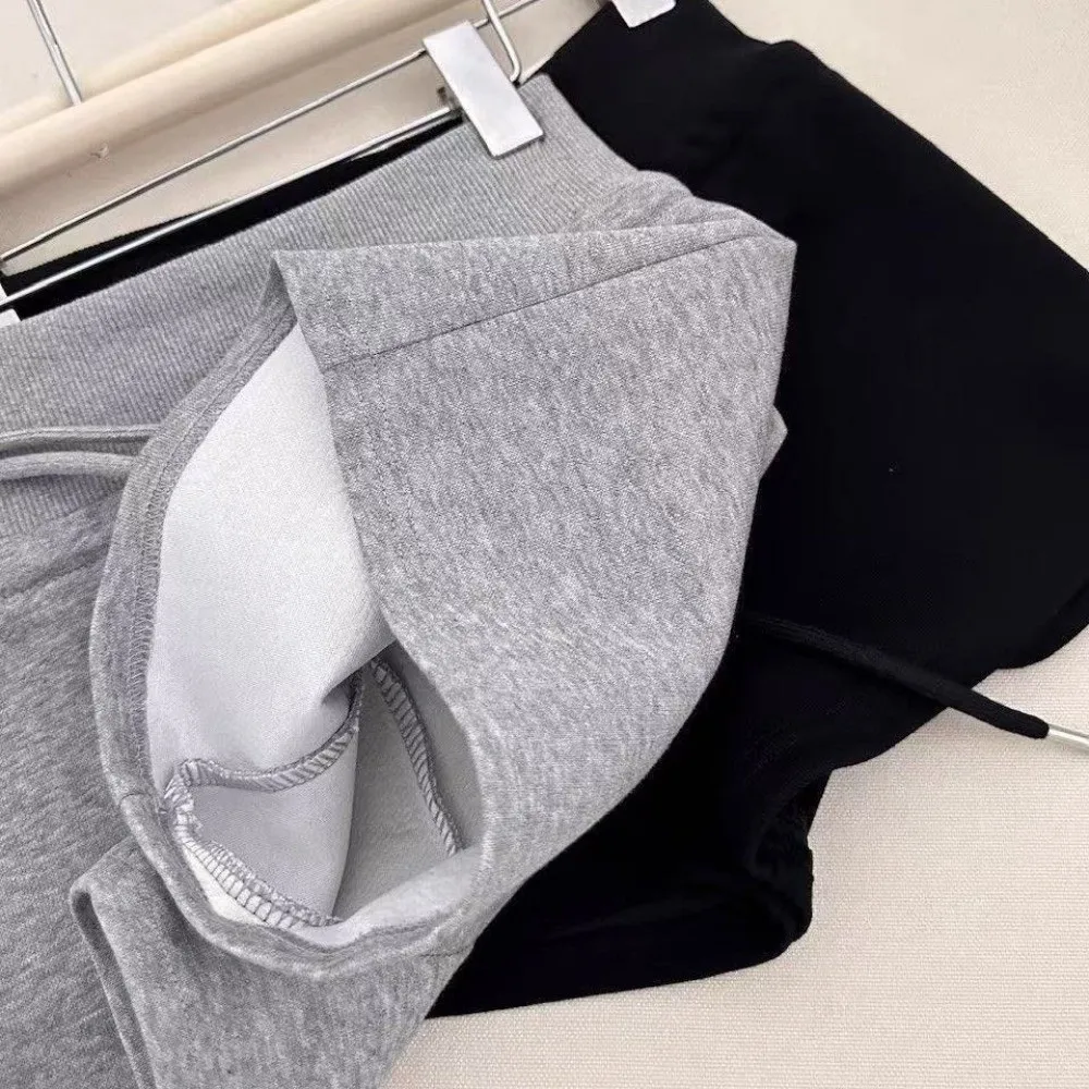 Comfortable Drawstring Women Sports Shorts Low-rise Black/Grey Sweat Shorts Slim Fitting Straight Shorts Pants Women