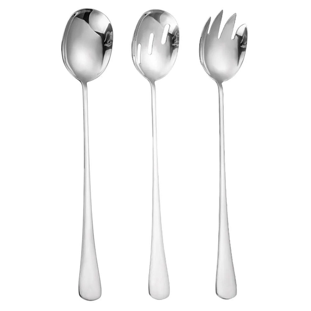 

3 Pcs Salad Fork Household Utensil Kitchen Utensils Spoons Stainless Steel Scoops