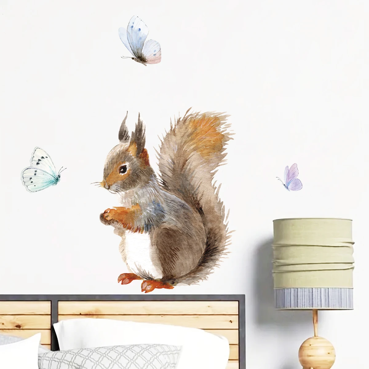 Watercolor Fidelity Squirrel Butterflies Wall Stickers for Kids Room Wall Decals Living Room Decor Bedroom Decoration Home