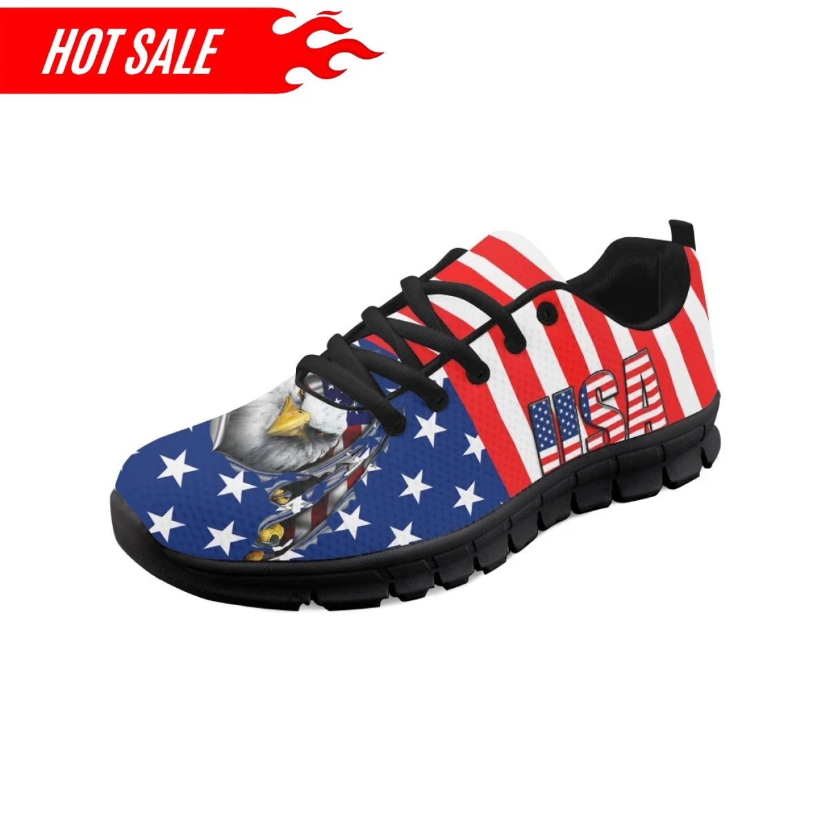 2023 Female Walking Shoes USA Flag Design Eagle Print Ladies Flat Shoes Summer Autumn Mesh Sneakers for Women Lace-up Zapatillas