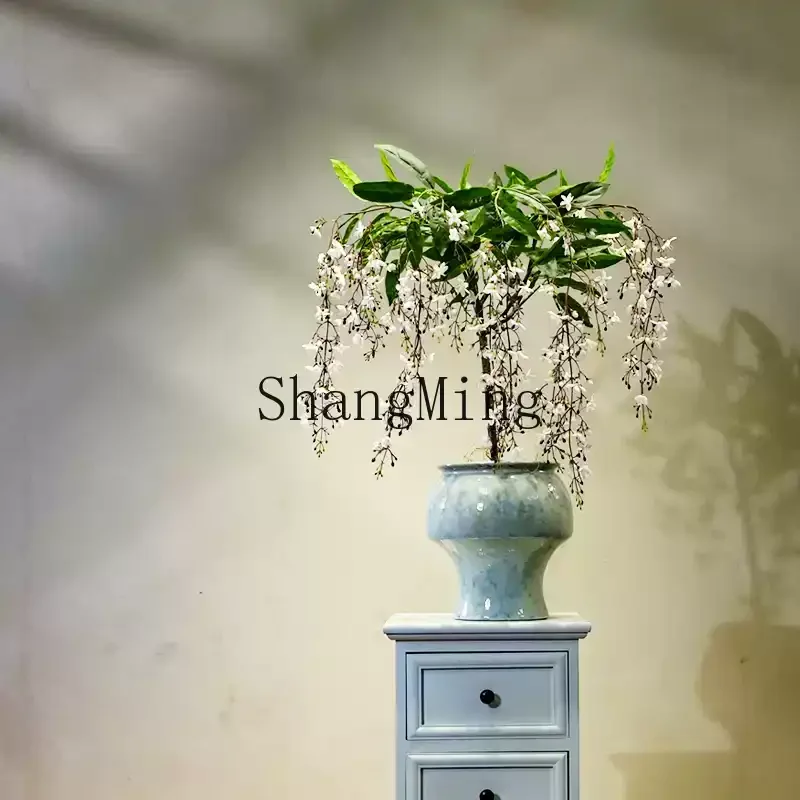 

HJ vertical silk jasmine simulation green plant fake flower living room small medieval desktop entrance decoration ornament