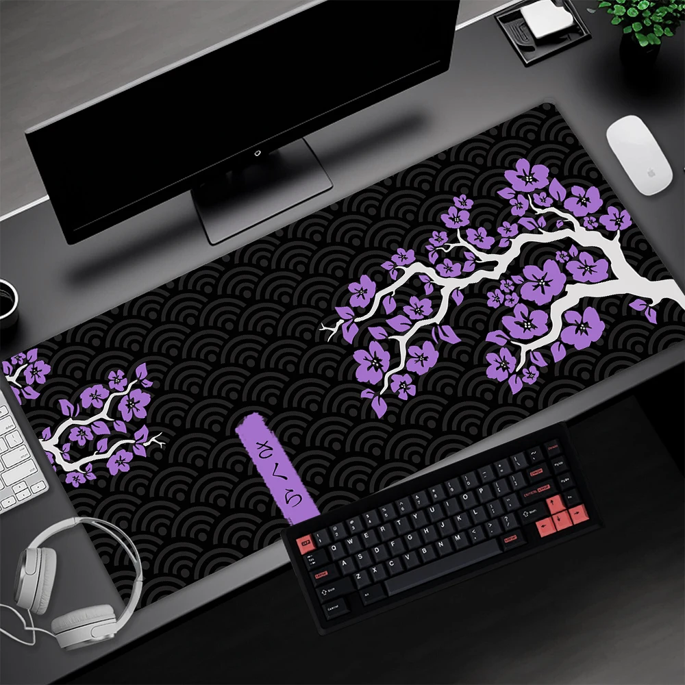 Sakura Mouse Pad Gaming Japanese Cherry Blossom Mousepad Gamer Pink Mats 120 Purple and White Black Mause Pad Extra Large 90x40