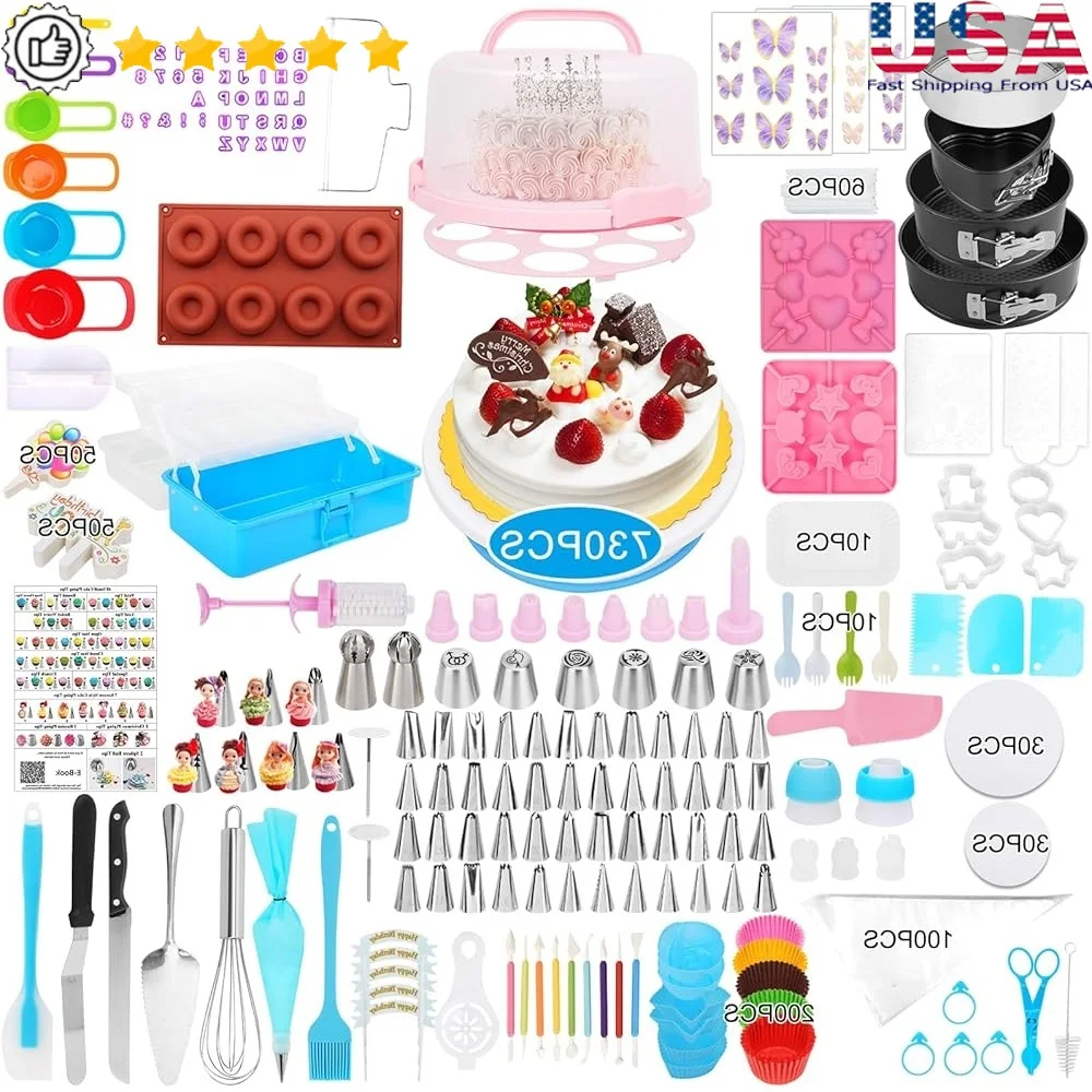 

730 шт. набор для украшения торта с устройством для изготовления торта, сковороды для пружинной формы, ящик для инструментов, органайзер, принадлежности для выпечки, профессиональные повара для начинающих