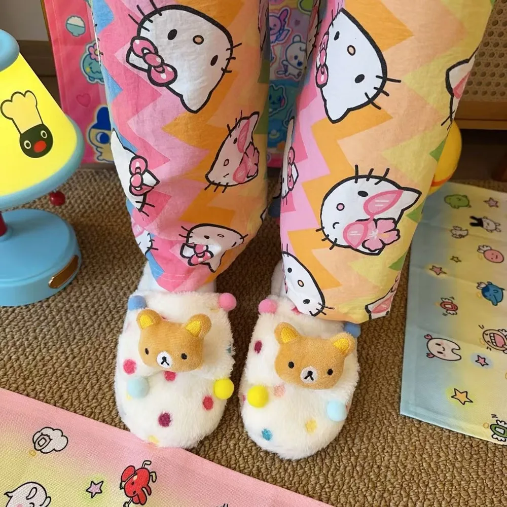 Urocze kapcie pluszowe Rilakkuma, jesienno-zimowe, wełniane kapcie domowe, modele do akademików studenckich, ciepłe buty do noszenia w pomieszczeniach, prezenty dla dziewcząt.