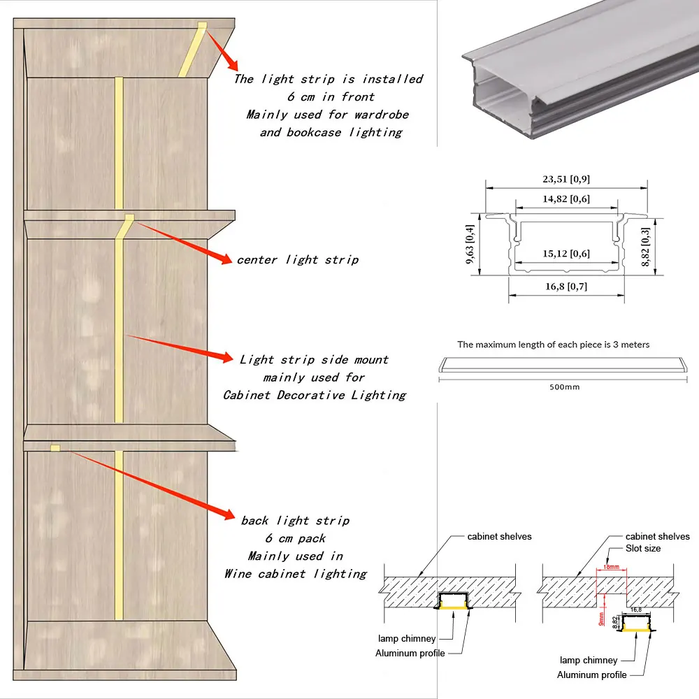 15*10mm 1 szt. 5m aluminiowy pasek LED do montażu wbudowanego nadaje się do szaf szafy szafki na wino regały