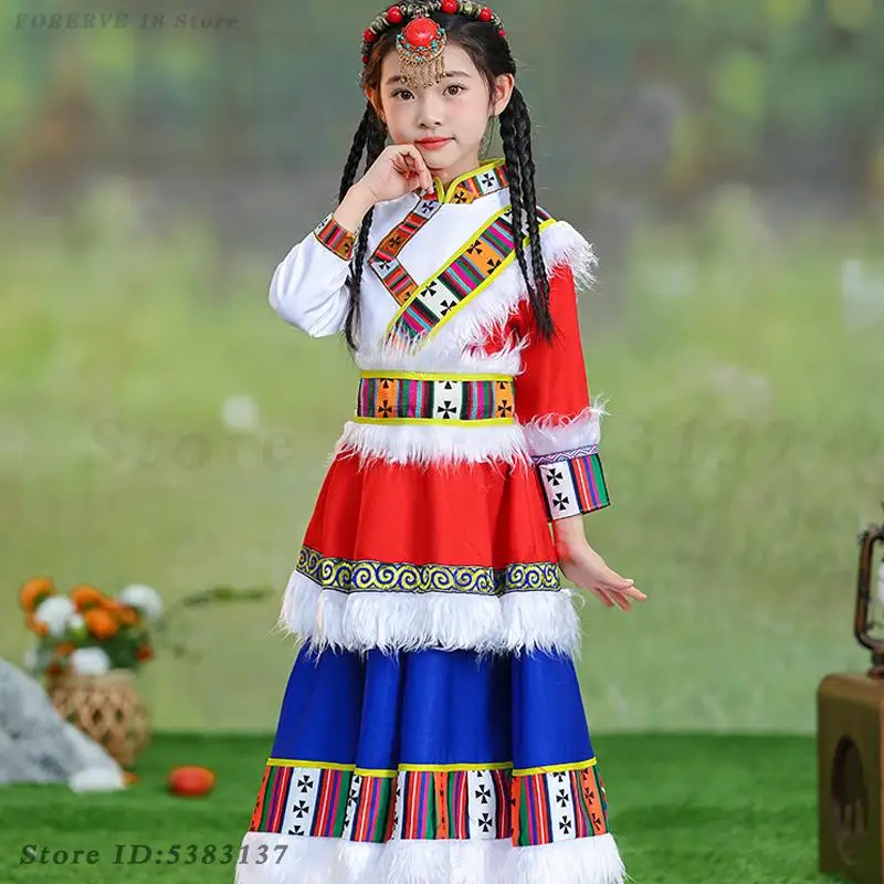 Dziewczęce chłopięce kostiumy do tańca w stylu mongolskim Tradycyjne etniczne ubrania dla dzieci Chiński strój do tańca ludowego Sukienka etniczna