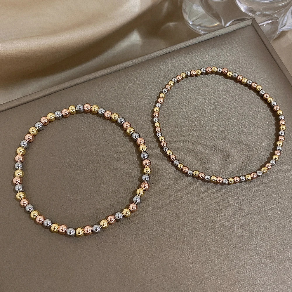Greatera 3/4 mm elastische Armbänder aus Edelstahlperlen für Damen, vergoldetes dreifarbiges Perlenkettenarmband, wasserdichter Schmuck – Detail 6