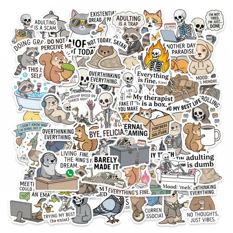 

10/30/50PCS Animal Bad Taste Humor Sticky PVC Sticker Stationery DIY Laptop Luggage Skateboard Decoration Scrapbooking