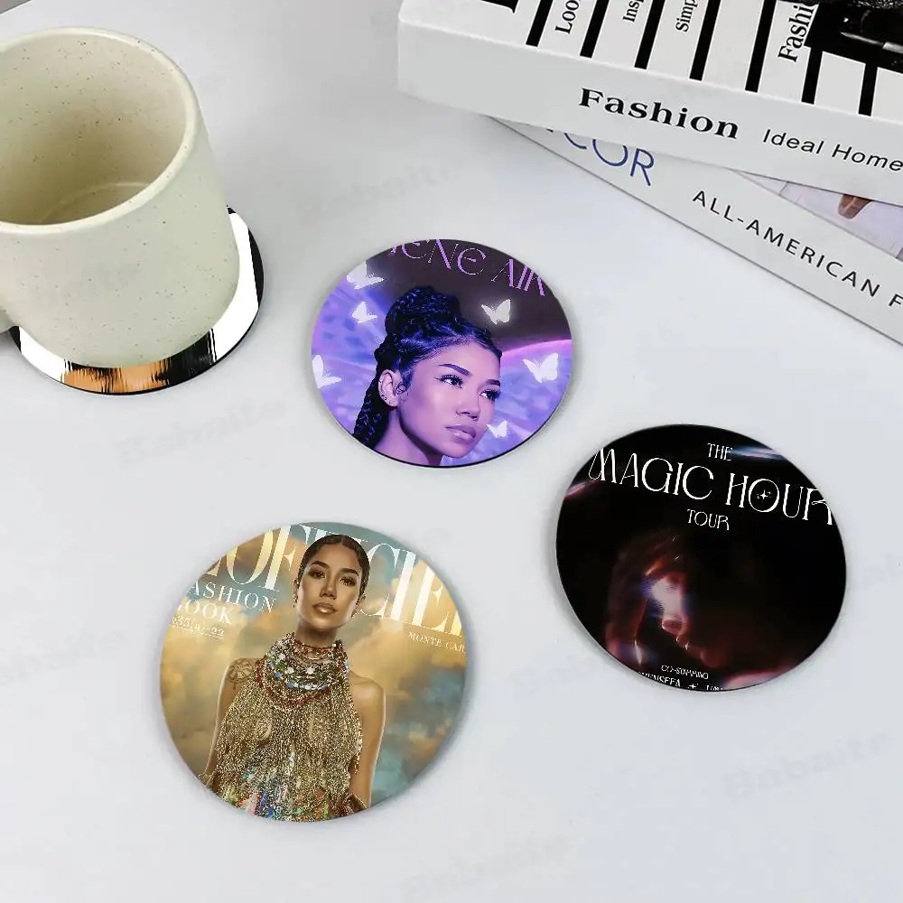 Singer Jhene Aiko Trip Song pattern art painted wooden anti-slip coasters, suitable for decoration of living room kitchenware