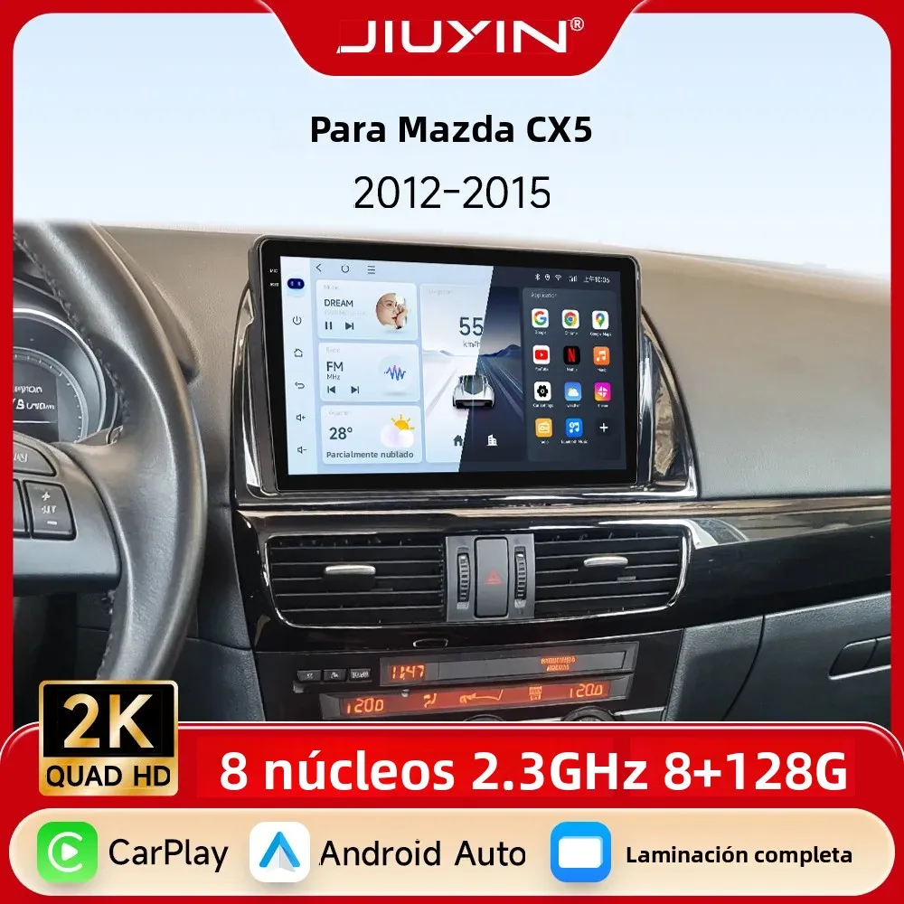 Radio para Auto Android 15 para Mazda CX5 CX-5 2012-2015, Estéreo 2K, GPS, Reproductor de Video con Voz AI, Qualcomm DSP, 4G LTE, Multimedia QLED AUTO
