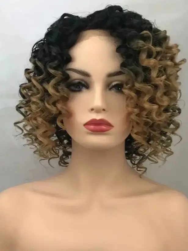 Short gray Curly  Transparent Lace  Women  Bouncy Curly Heat Resistant Fiber Wig