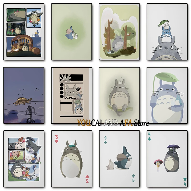My Neighbor T-o-t-o-r-o Classic Cartoon Movie Japanese Anime Film Cute Cartoon Poster Canvas Painting Wall Pictures Home Decor