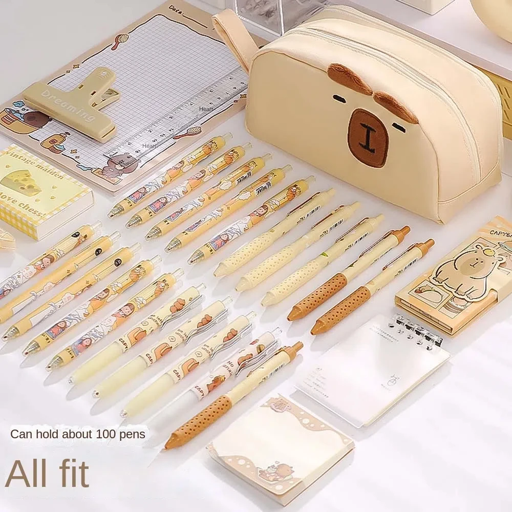 Large Capacity Capybara Pen Case Black Cat Panda Desktop Organizer Panda Pen Holder Stationery Capybara Cartoon Pencil Box