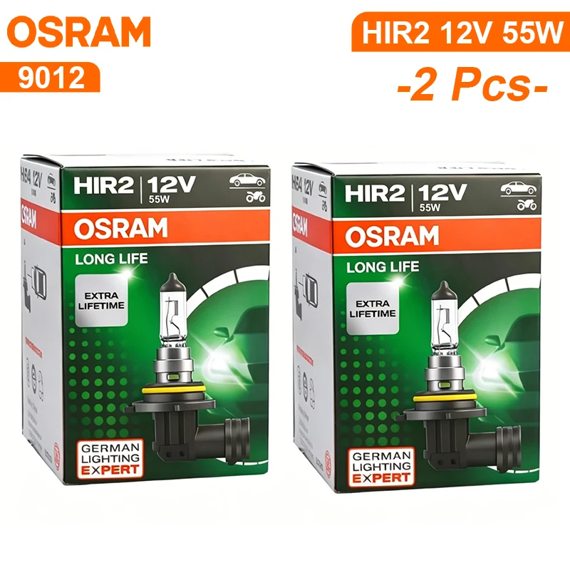 OSRAM Long Life 9012 HIR2 12V 55W Halogen Headlights 3200K Original Car Bulbs PX22d Fog Light High Low Beam Headlight Lamp 1/2PC