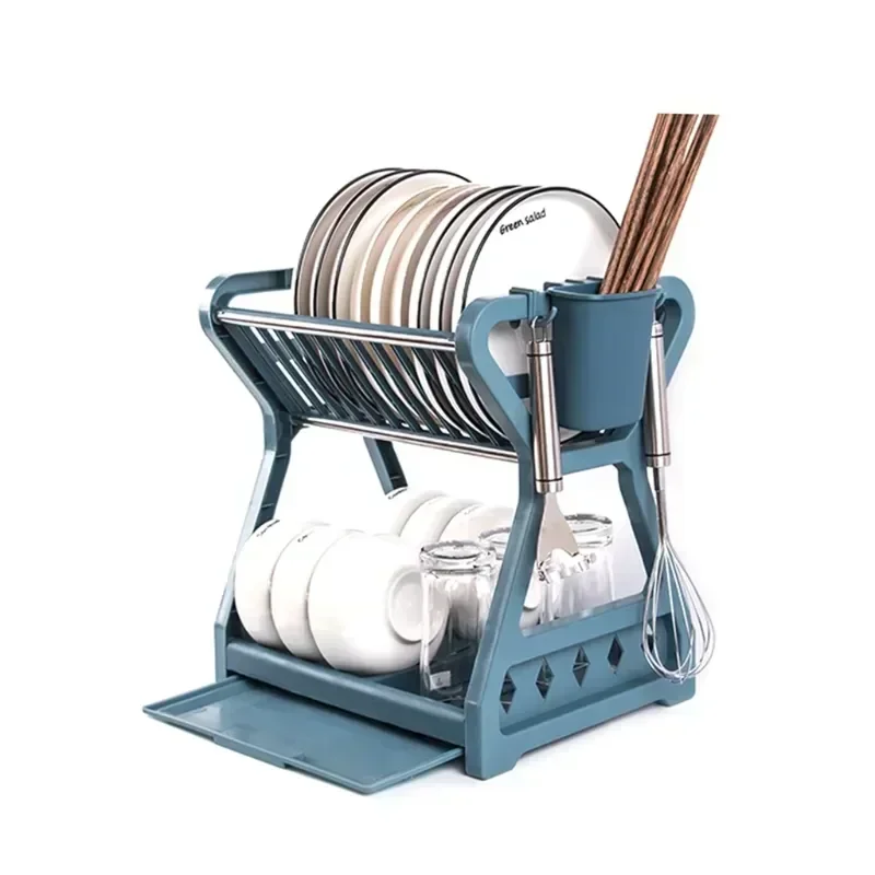 อ่างล้างจานเคาน์เตอร์ผู้ถือรายการครัวจานตายRack Double Layerชั้นวางจานพลาสติกDrying Standเครื่องตัดถ้วยStorage