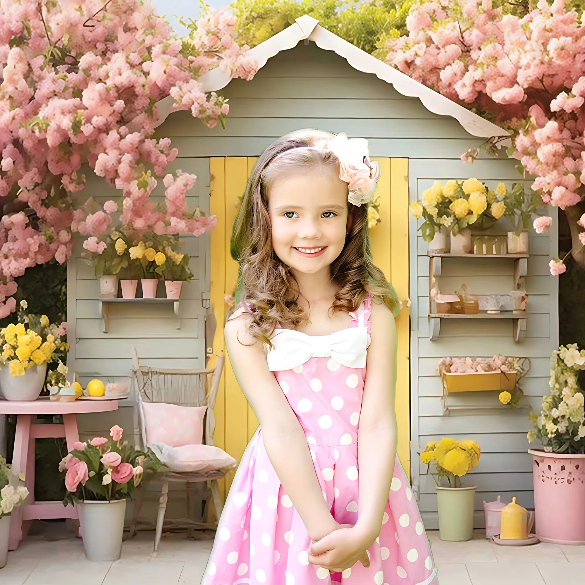 Spring Garden Flower House Background Girl Child Birthday Party Cake Smash Portrait Photography Backdrops Photo Studio Props