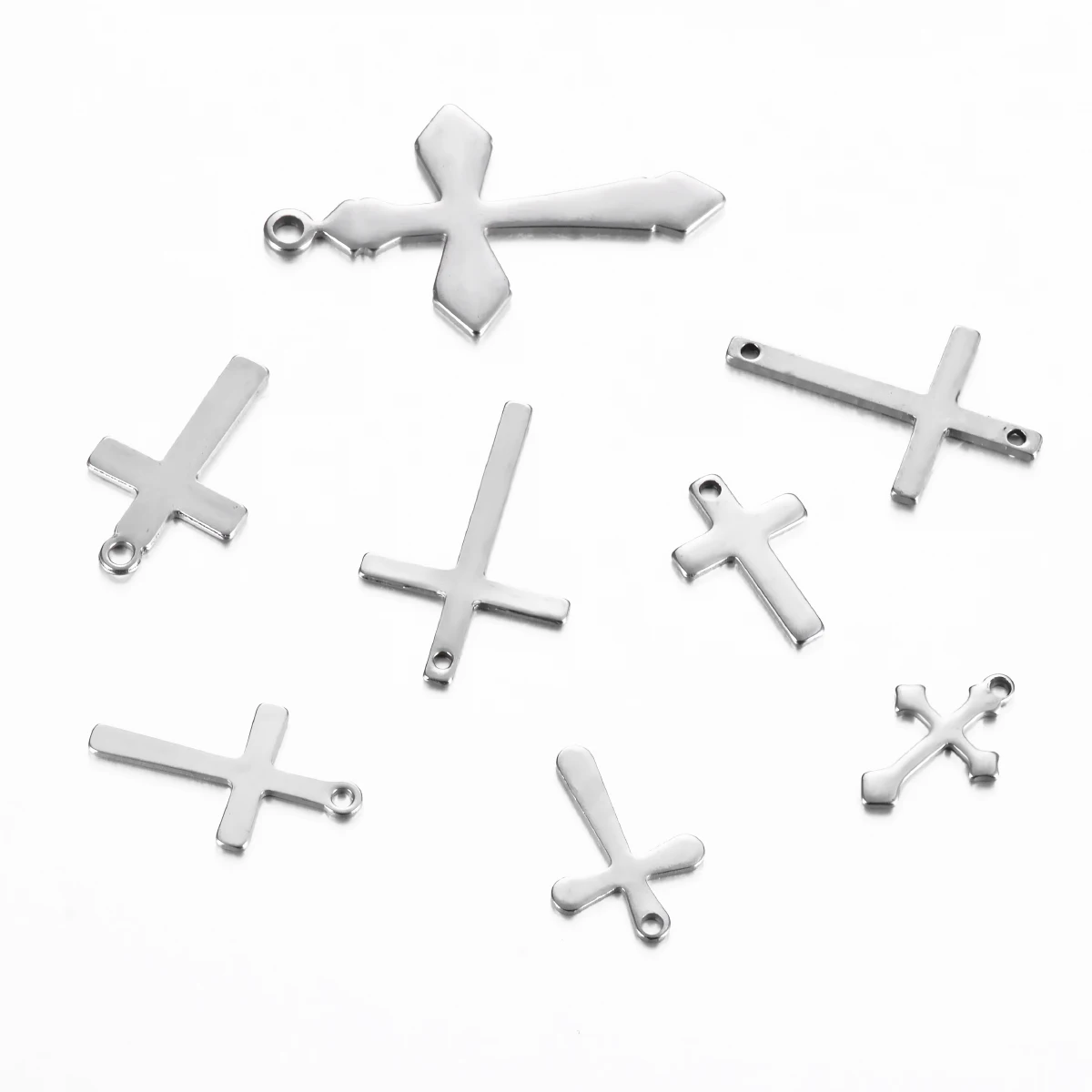 25Pcs/Lot Stainless Steel Cross Pendant Charms Bracelet Necklace DIY Jewelry Making Handmade Accessories Findings