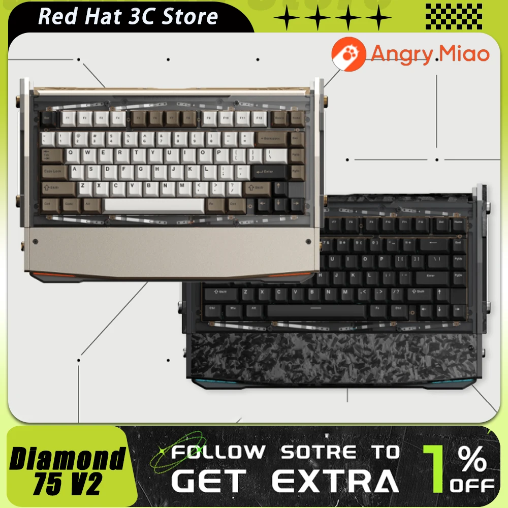 

Angrymiao DRY STUDIO BlackDiamond 75 V2 Mechanical Keyboard Aluminium Alloy Tri Mode Wireless Gaming Keyboard Custom PC Gamer