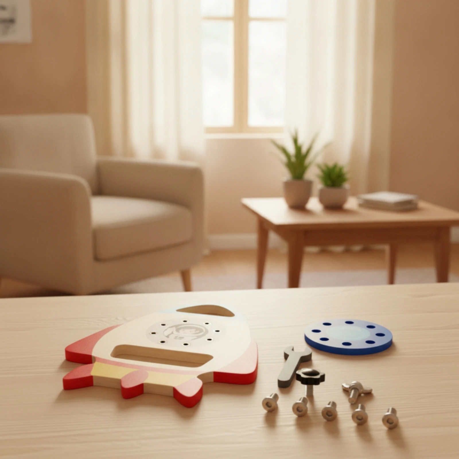 Wooden Take-Apart Spacecraft Toy Tactile Wooden Spacecraft Building Toy with Tools Nut and Bolt Construction Set Child-Friendly
