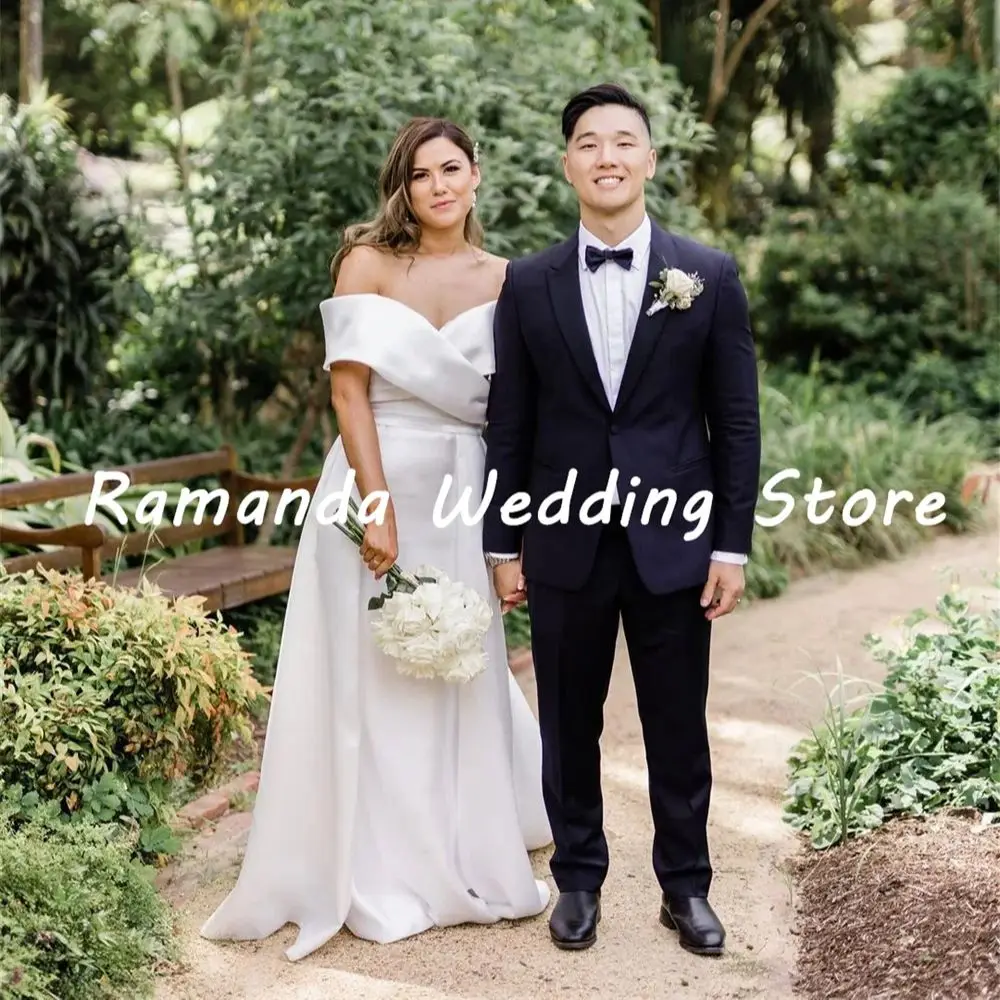 Ramanda Off the Shoulder A-line Wedding Dresses 2025 Sweep Train فستان حفلات الزفاف Floor-Length Simple Bridal Gown Customized