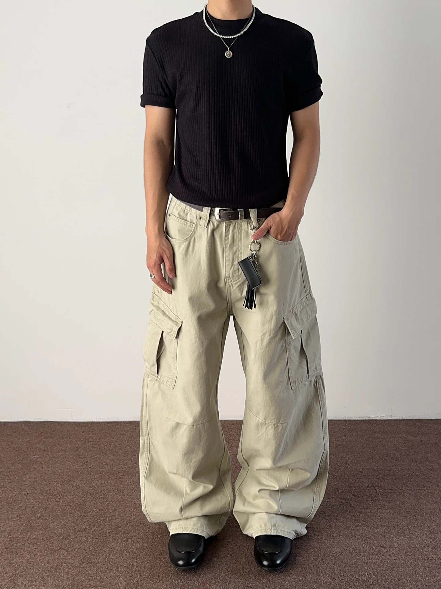 

Retro American i Color Cleanfit Work Pants Loose Wide Leg Multi ket ex Casual Knife Pants Cotton Straight Cut Trousers
