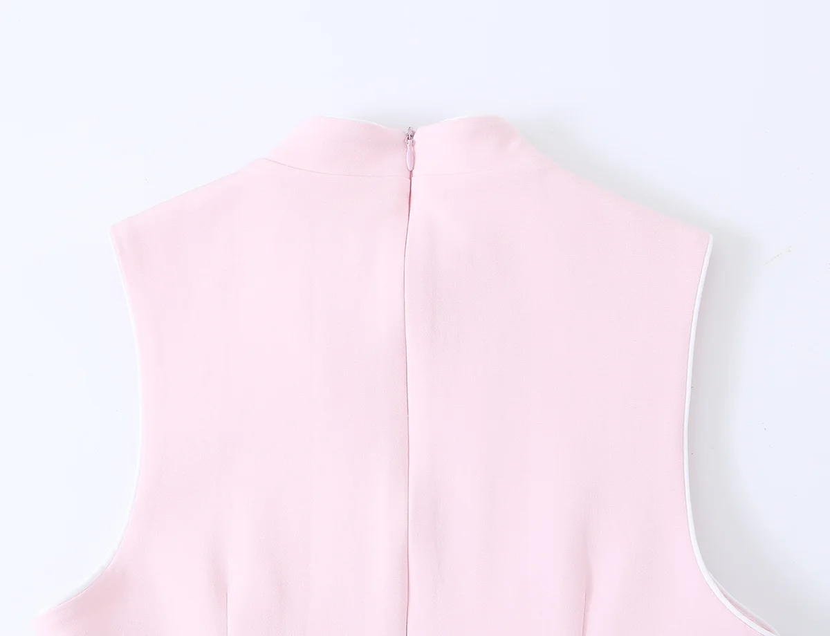 KLKXMYT Elegantes Schickes Damenkleid mit Stehkragen Ärmellos mit Seilknoten-Verschluss Kurzes Kleid Mode 2026 Sommer Schlankes Bürokleid – Detail 11