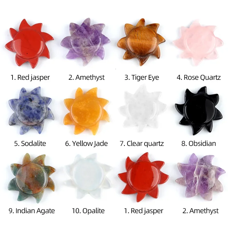 Natural Chakra Semi-precious Amethyst Quartz Tiger Eye Stone Crystal Reiki Healing Sunflower Figurine Ornaments