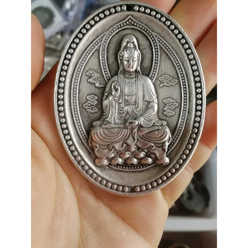 Antique collection of pure brass, white bronze, Guanyin Buddha brand , pendant Manjusri Bodhisattva