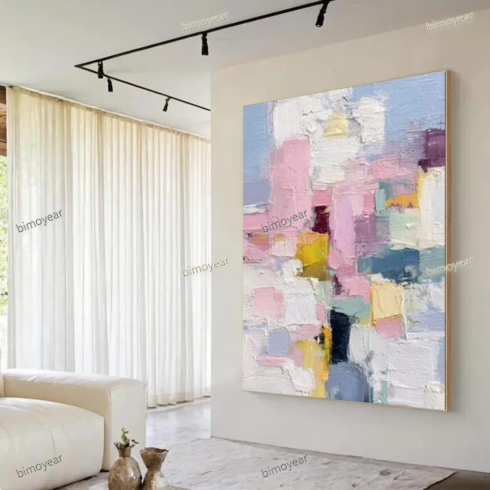 100% Handmade Abstract Oil Painting On Canvas Colored Knife Texture Color Block Wall Art Picture For Home Living Room Decor Gift