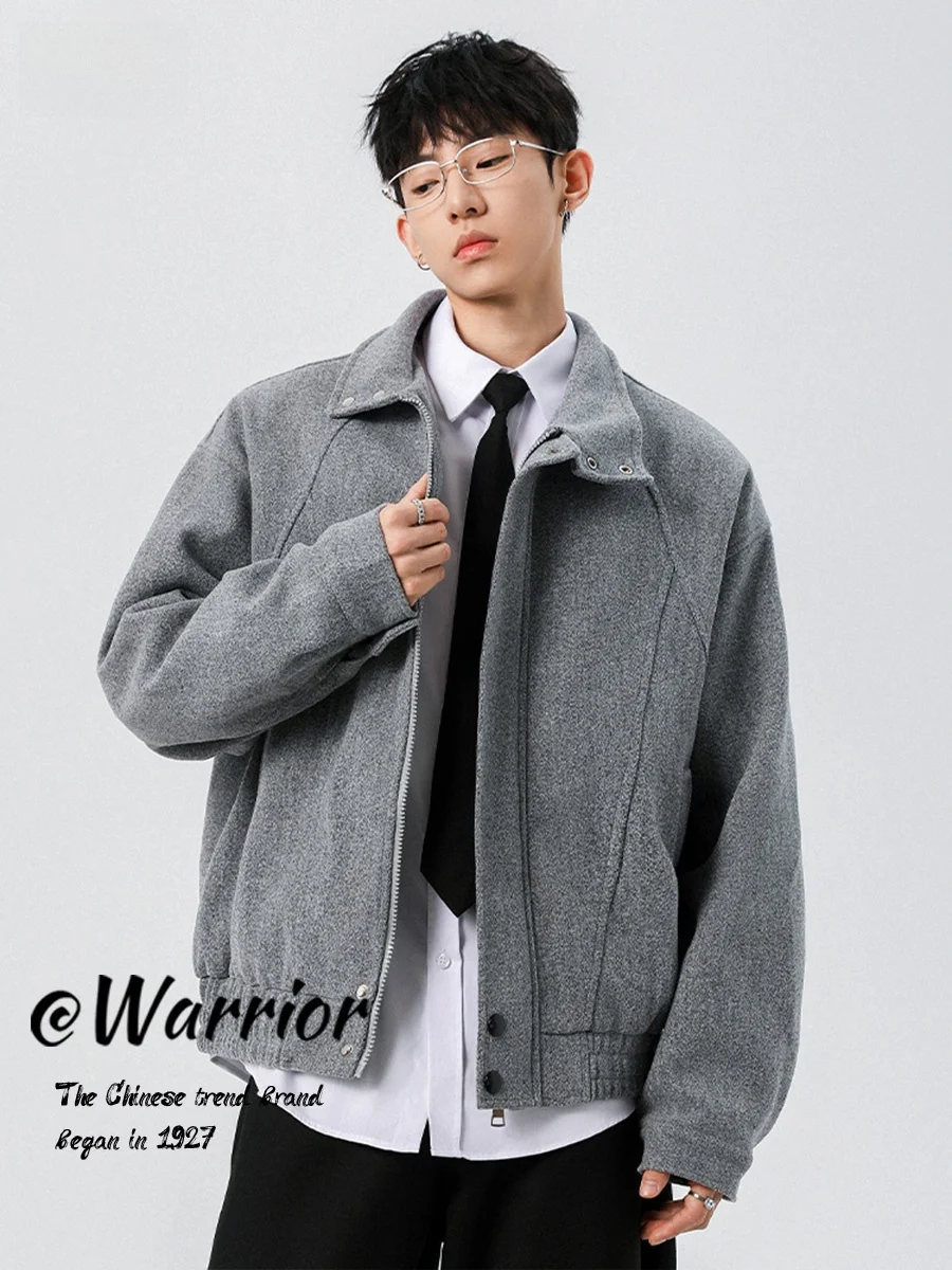 

Американский ретро воротник-стойка из искусственной шерсти, свободная повседневная универсальная верхняя одежда для мужчин, осенняя новинка, повседневная одежда из полиэфирного волокна