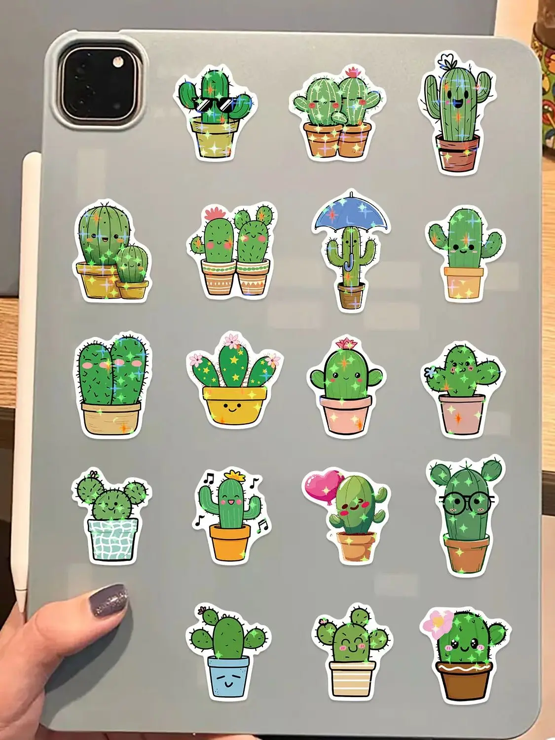 50 pièces plantes mignonnes Cactus Graffiti étoile Film paillettes autocollants enfant jouets ordinateur portable Mobile bagages Scrapbook planche à roulettes créatif Sticke