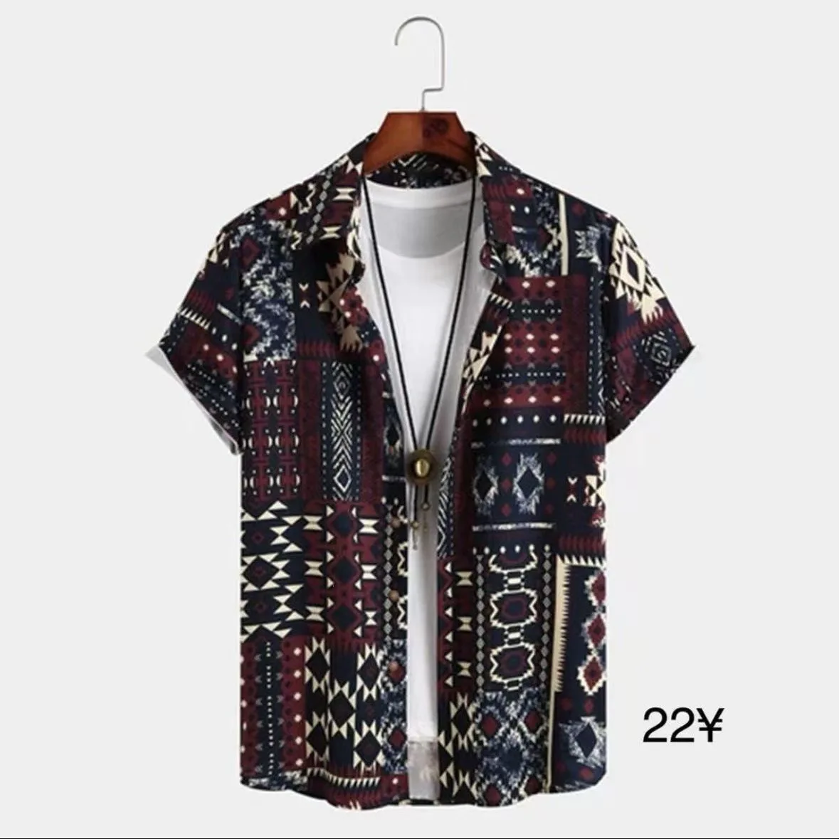 Summer Men's Shirt with Color-Blocked Geometric 3D Print, Retro Patchwork Design, Quick-Drying for Beach Outings